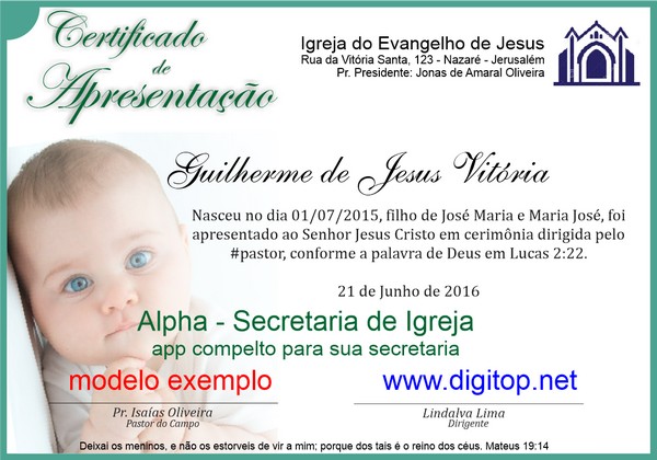 Certificado de Apresentação de Criança