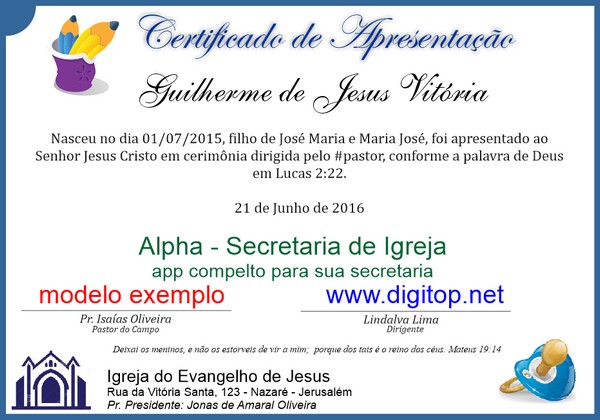 Certificado de Apresentação de Criança