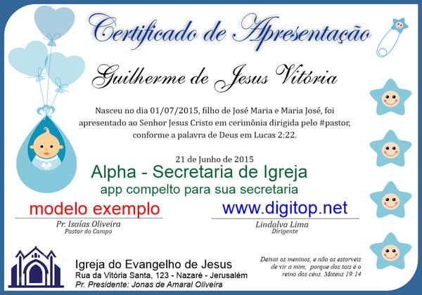 Certificado de Apresentação de Criança - menino