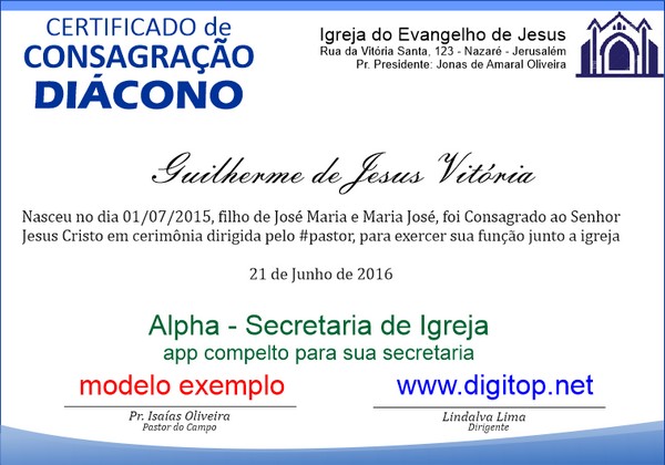 Certificado de Consagração