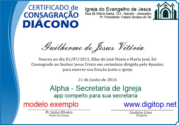 Certificado de Consagração