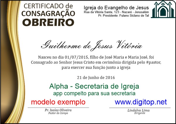 Certificado de Consagração